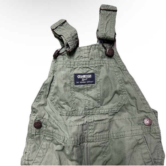 Oshkosh B’gosh Green Khaki Overalls Plaid Lining Size 18-24 Months - Picture 3 of 4